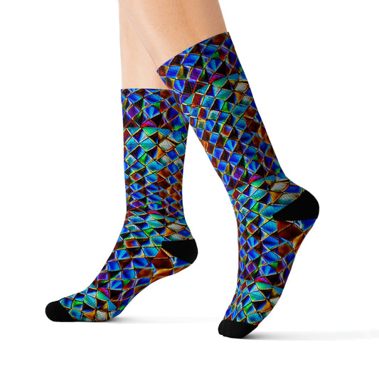 Mosaic Blue Sublimation Socks