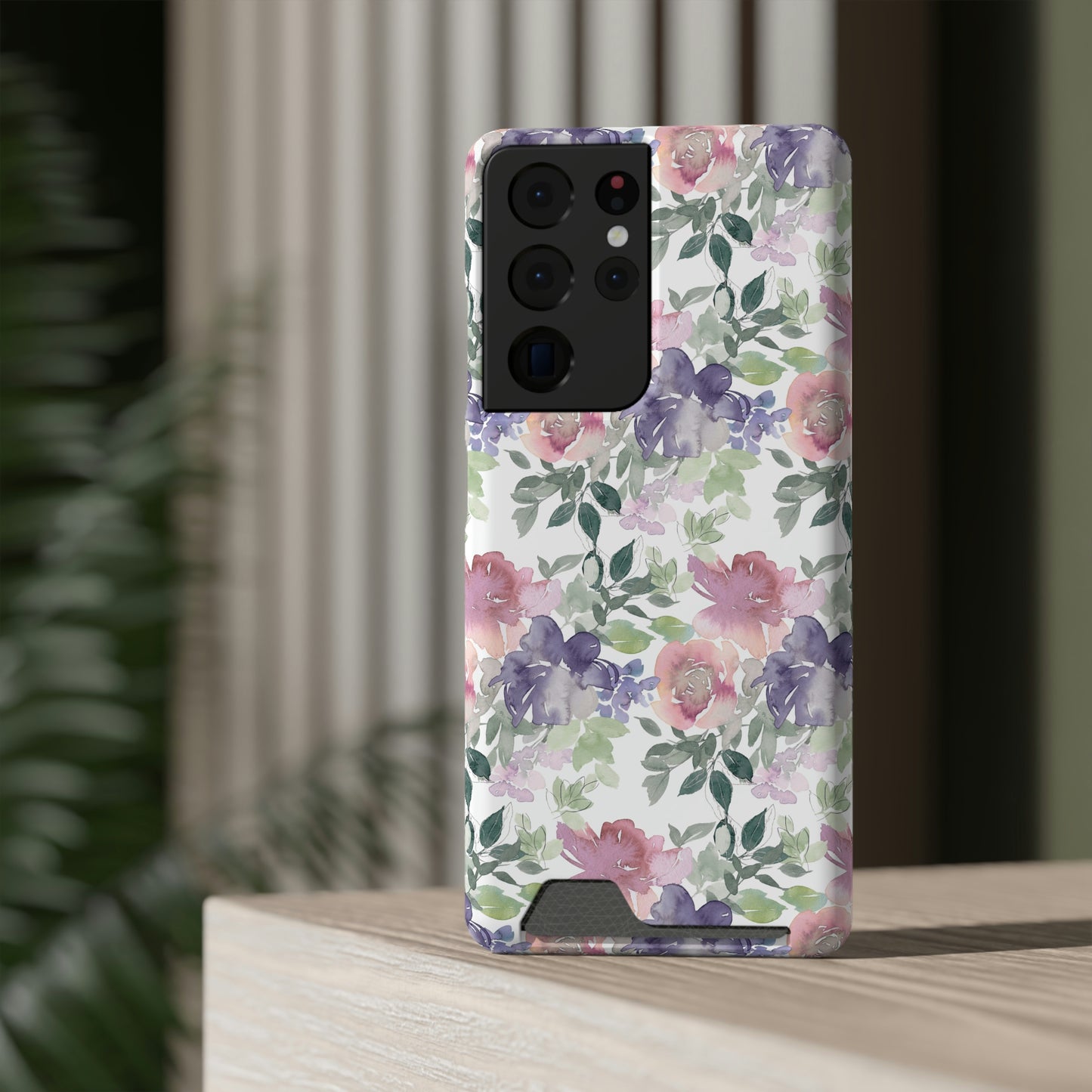 Purple Flower Phone Case With Card Holder