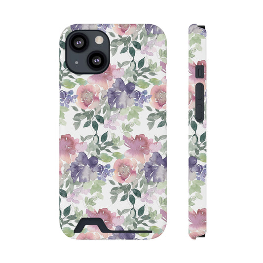 Purple Flower Phone Case With Card Holder