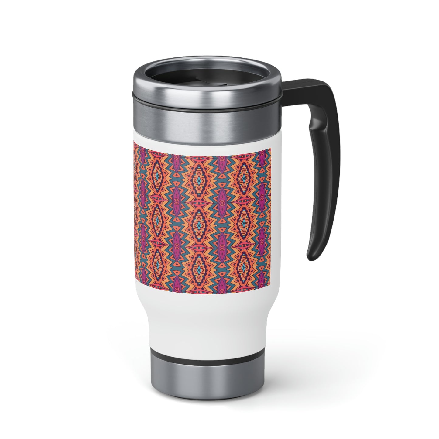 Orange Mandala Stainless Steel Travel Mug with Handle, 14oz