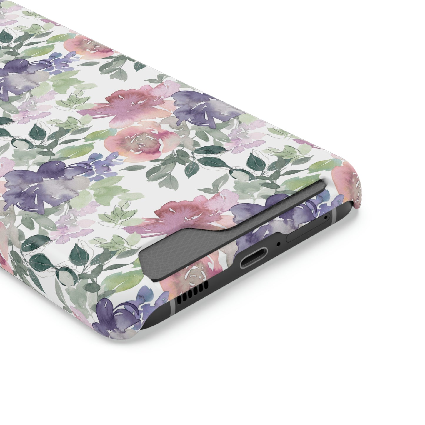 Purple Flower Phone Case With Card Holder