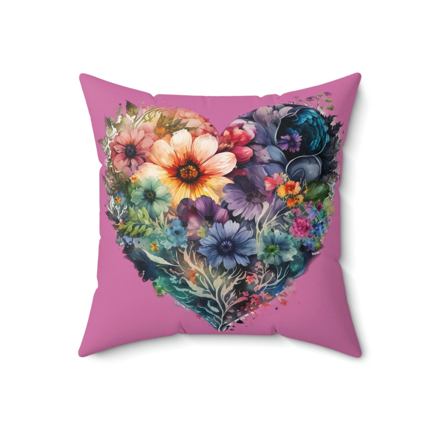 Heart Floral Spun Polyester Square Pillow