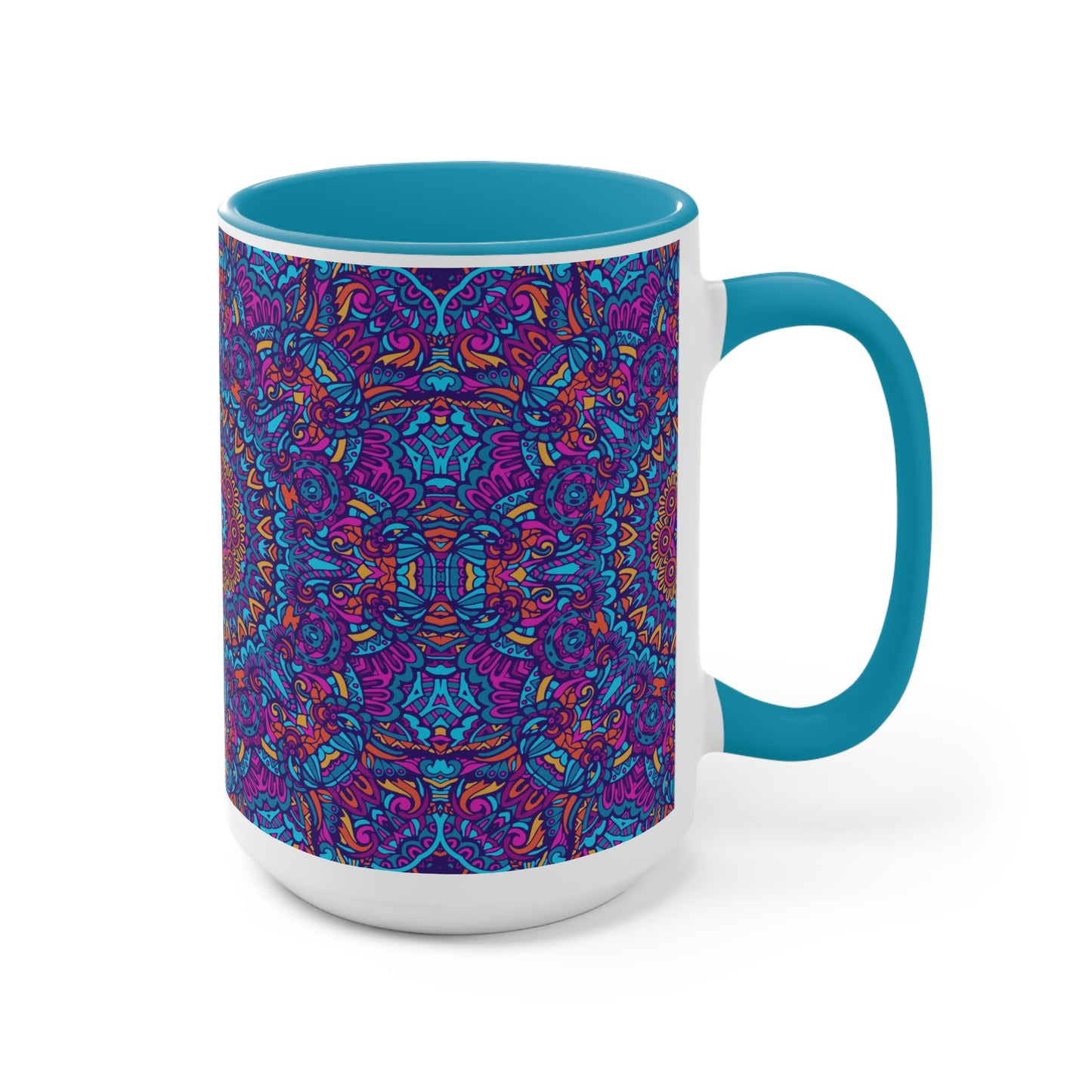 Blue Mandala Two-Tone Coffee Mugs, 15oz