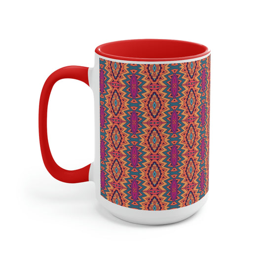 Mandala Orange Two-Tone Coffee Mugs, 15oz