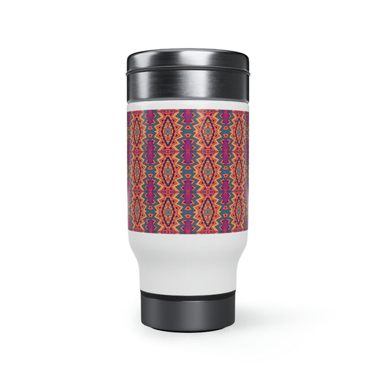 Orange Mandala Stainless Steel Travel Mug with Handle, 14oz