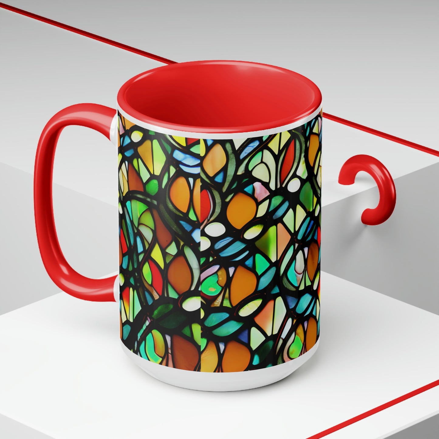 Mosaic Two-Tone Coffee Mugs, 15oz