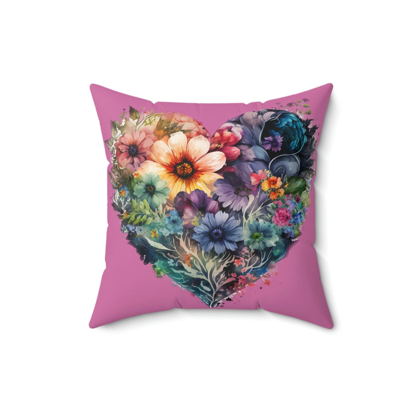 Heart Floral Spun Polyester Square Pillow