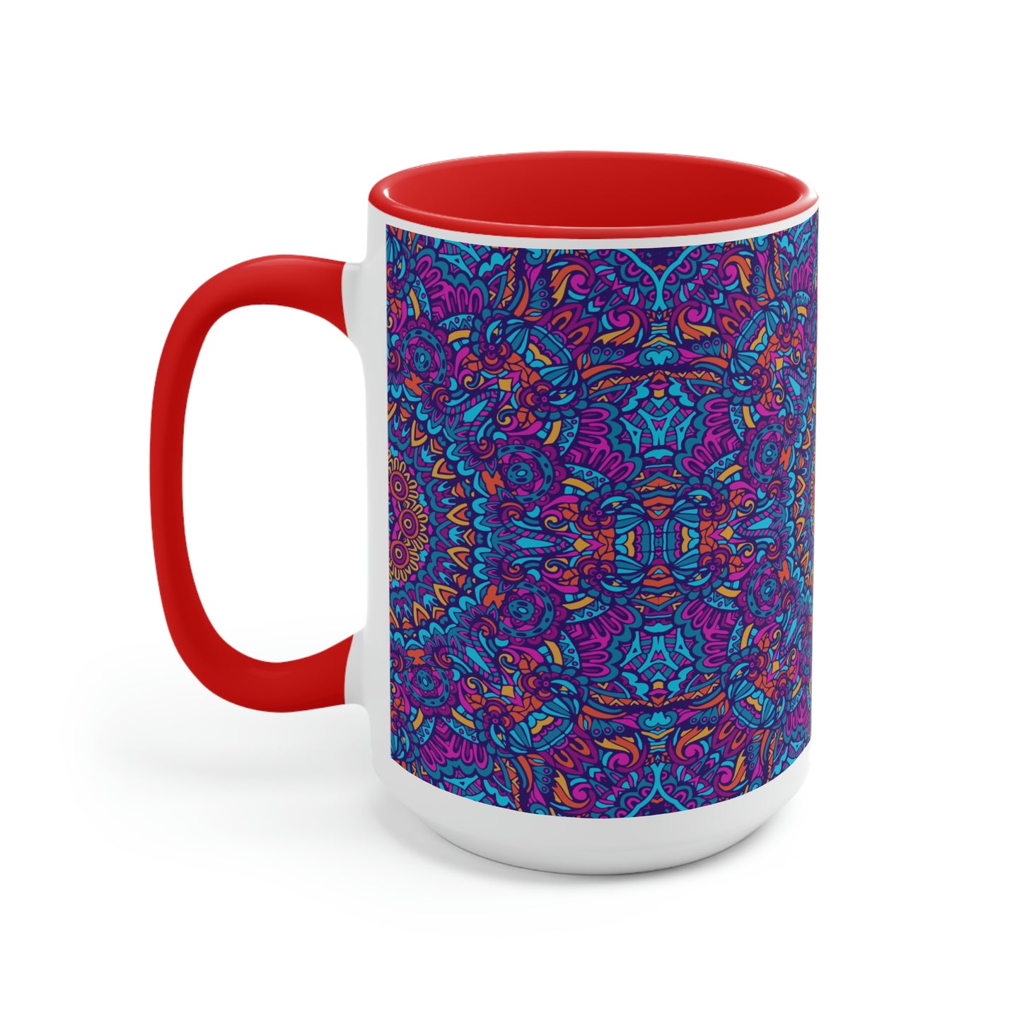 Blue Mandala Two-Tone Coffee Mugs, 15oz