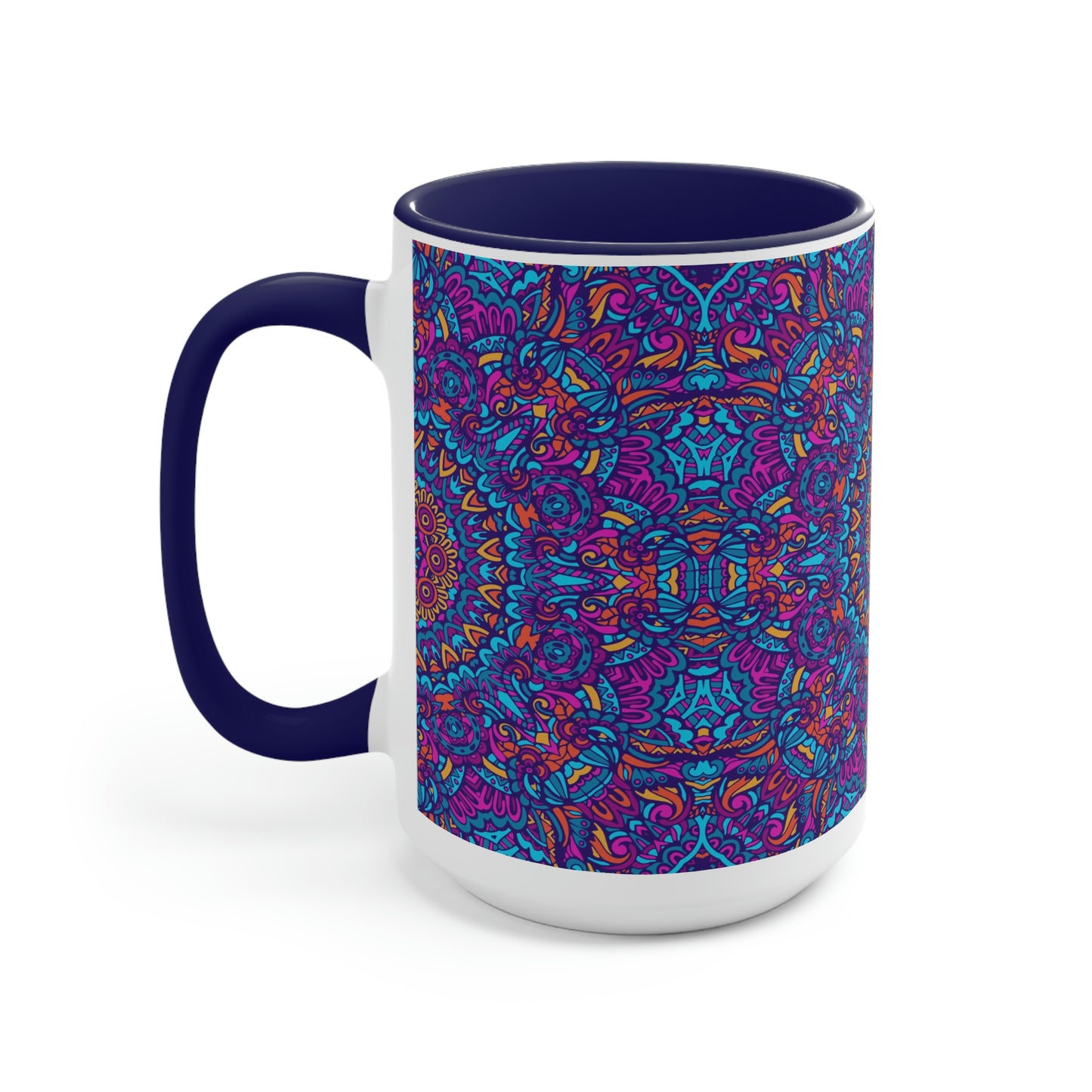 Blue Mandala Two-Tone Coffee Mugs, 15oz