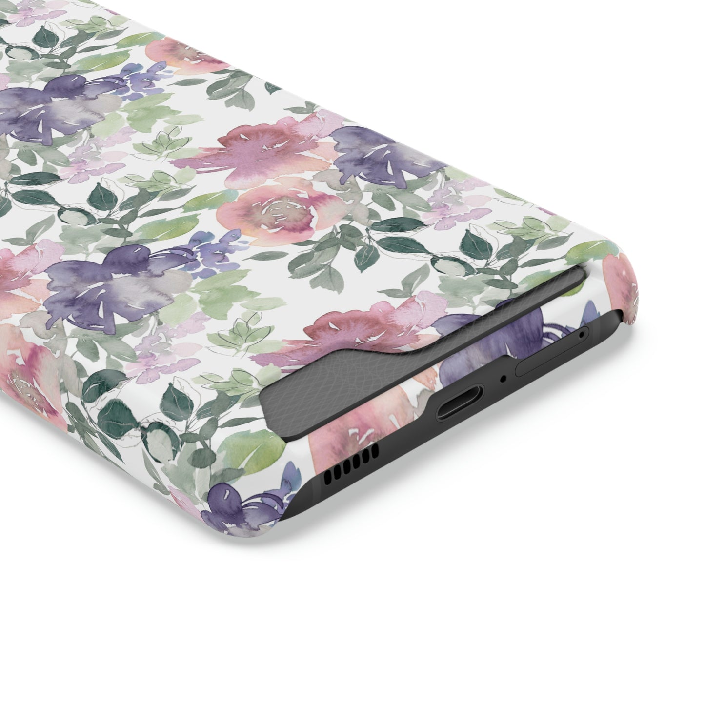 Purple Flower Phone Case With Card Holder