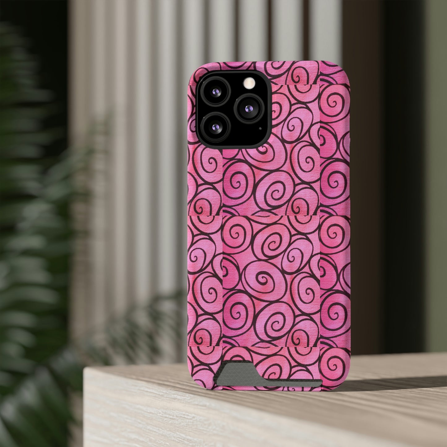 Pink Swirl Phone Case With Card Holder