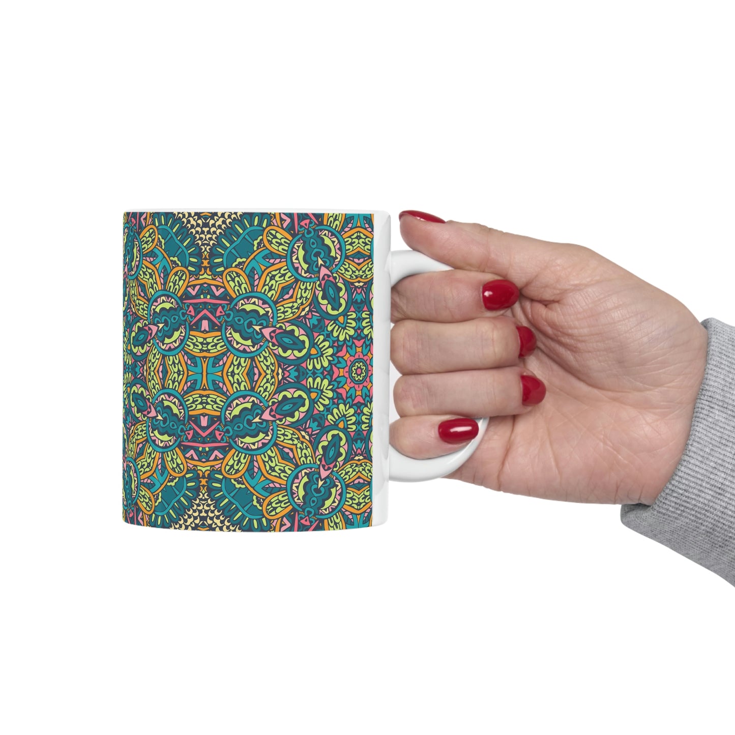 Green Mandala Ceramic Mug 11oz