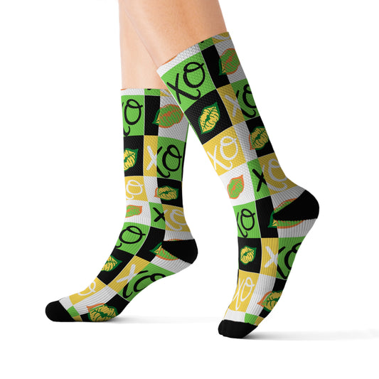 Hugs and Kisses green Sublimation Socks