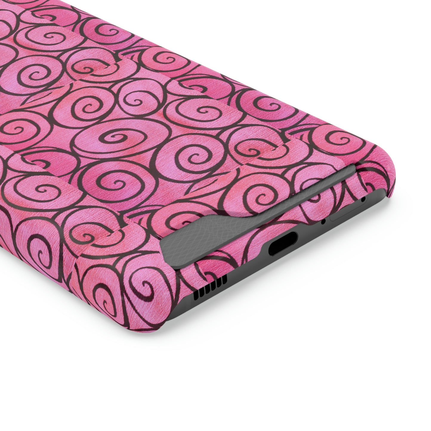 Pink Swirl Phone Case With Card Holder