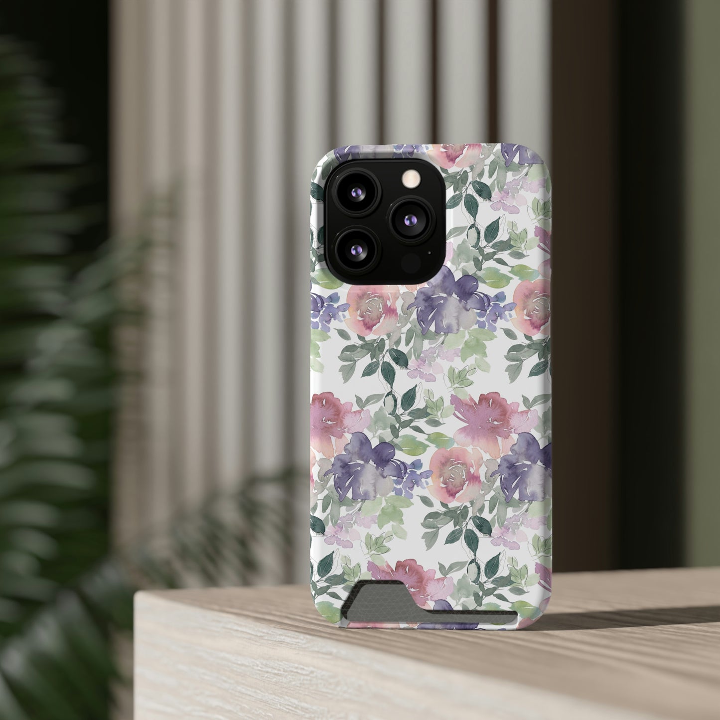 Purple Flower Phone Case With Card Holder