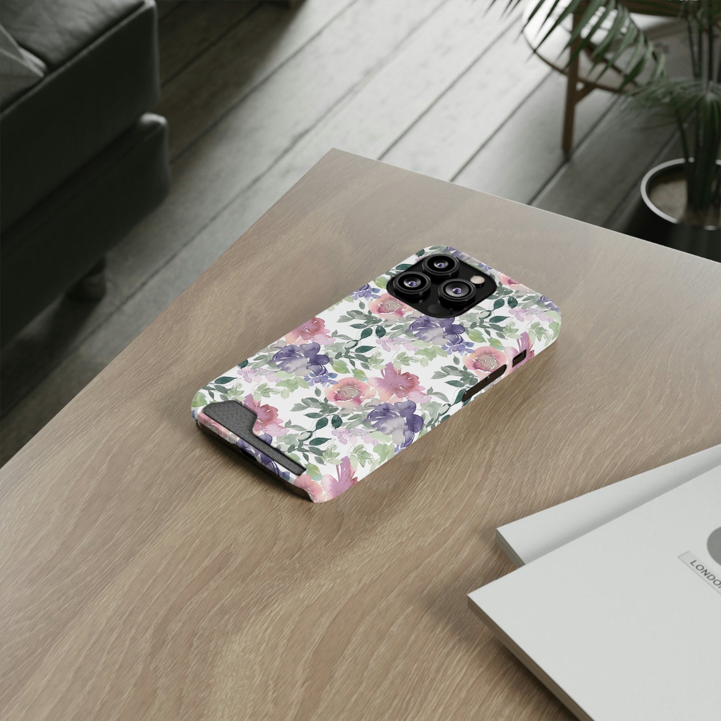 Purple Flower Phone Case With Card Holder