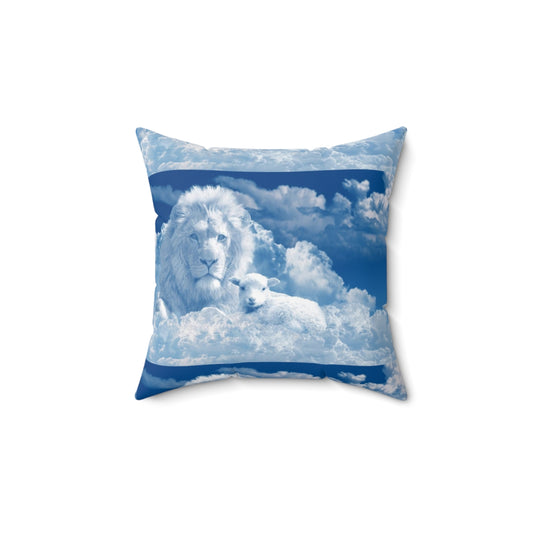 Lion Blue Spun Polyester Square Pillow