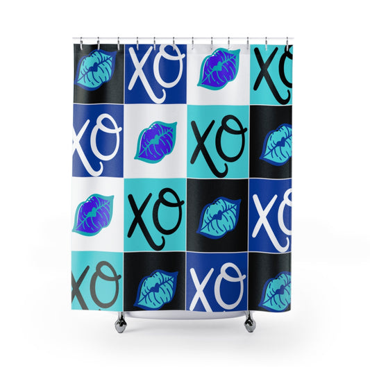 Hugs and Kisses Blue Shower Curtains