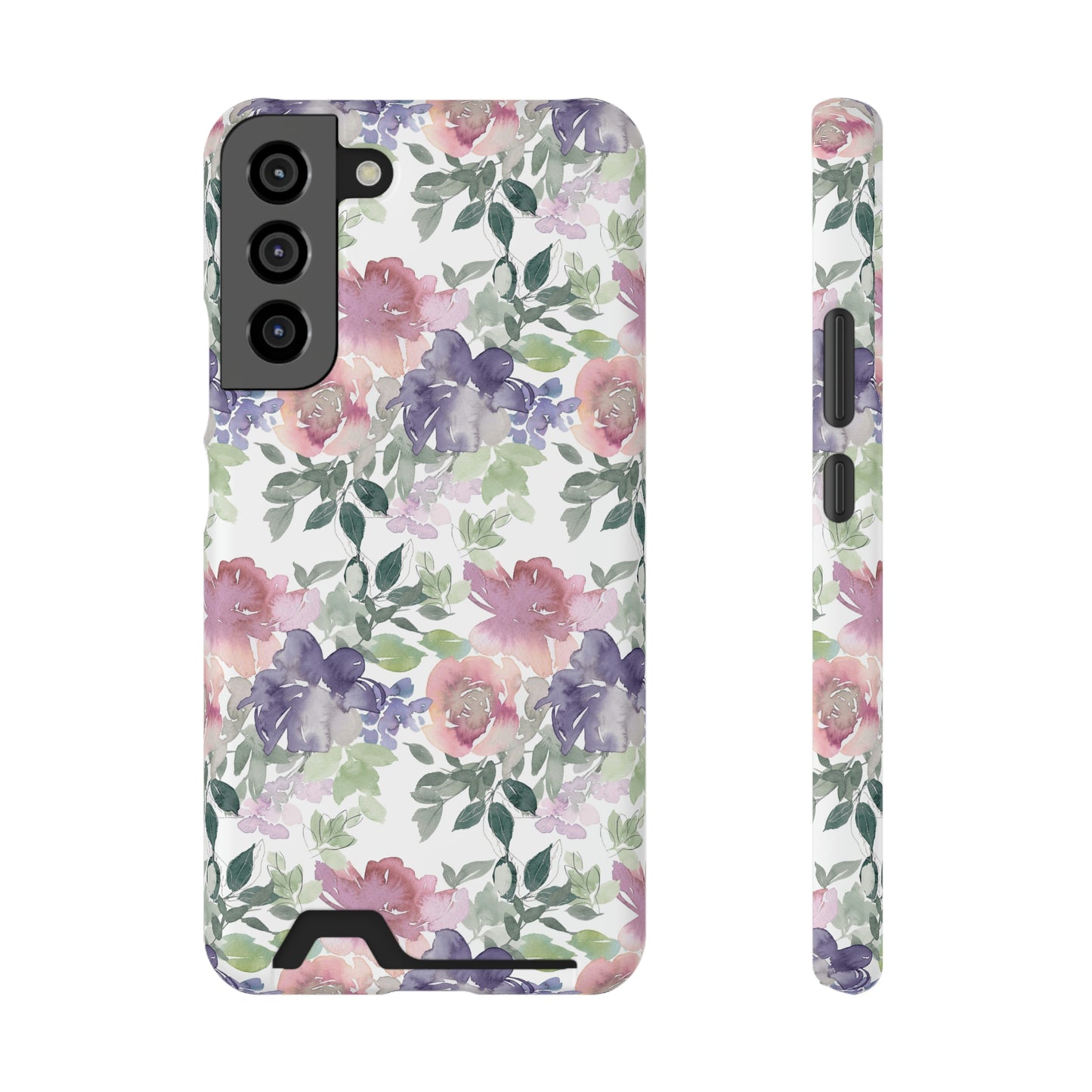 Purple Flower Phone Case With Card Holder