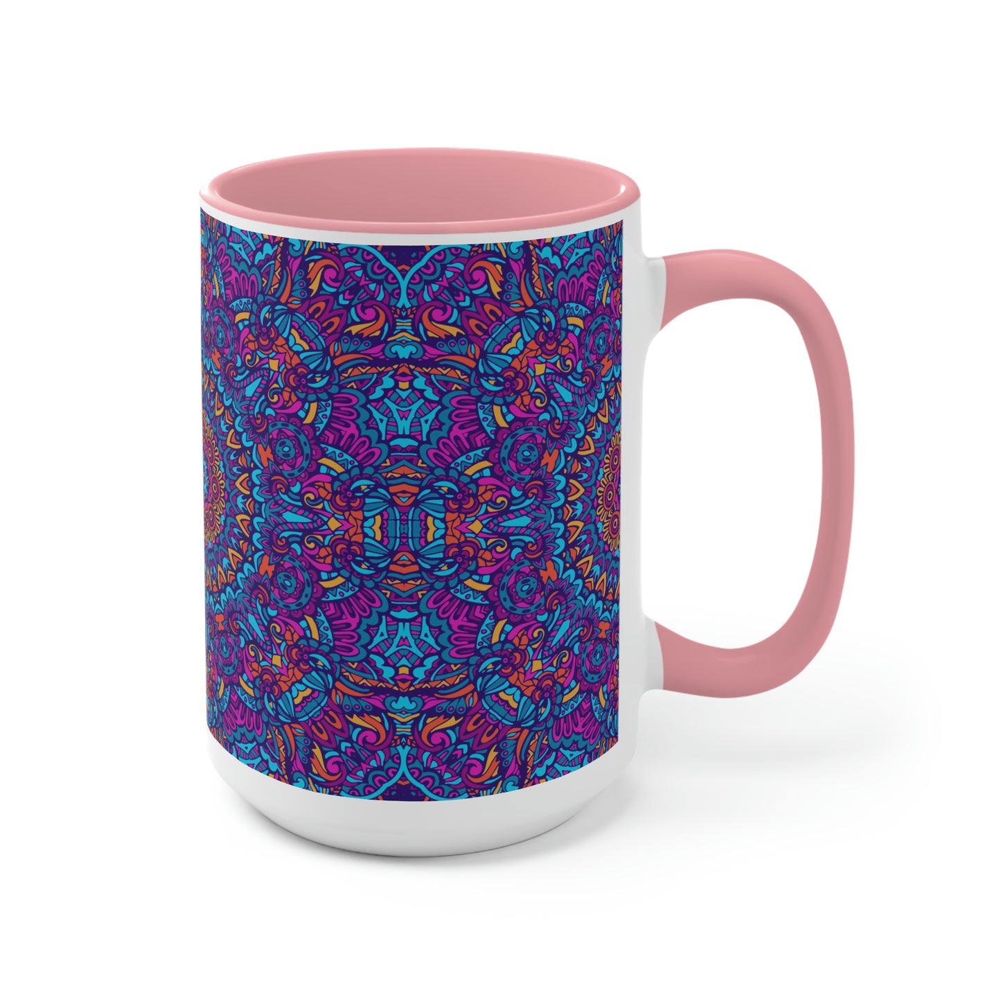 Blue Mandala Two-Tone Coffee Mugs, 15oz