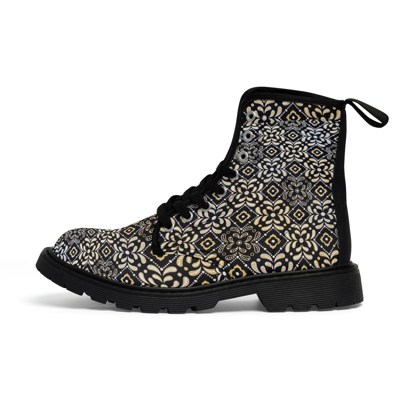 Black Floral Men's Canvas Boots