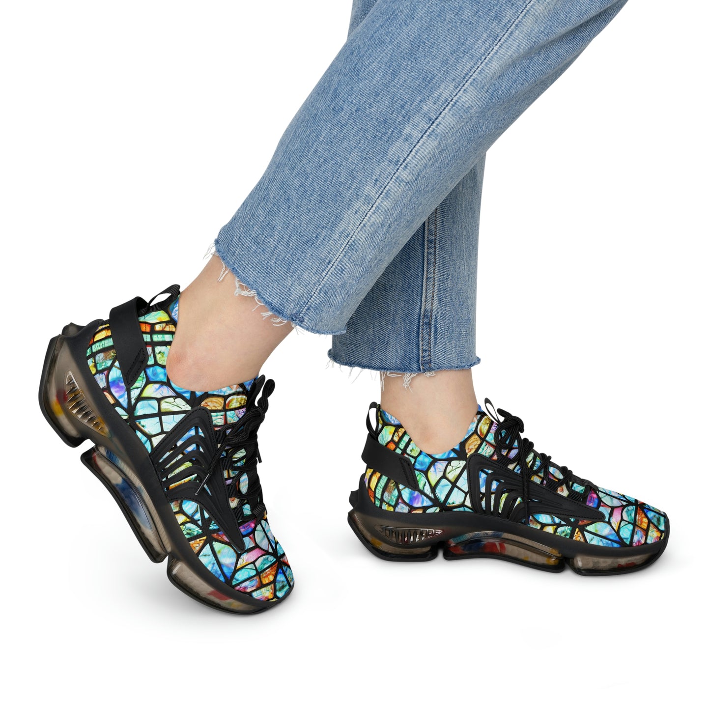 Mosaic Light Blue Women's Mesh Sneakers