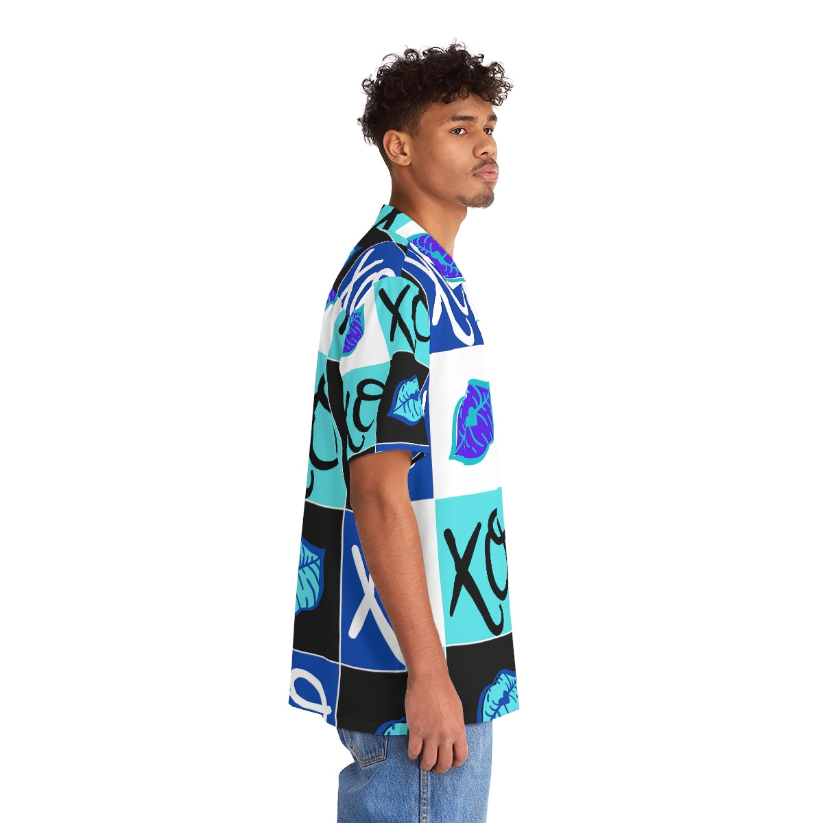 Hugs and Kisses Blue Men's Hawaiian Shirt