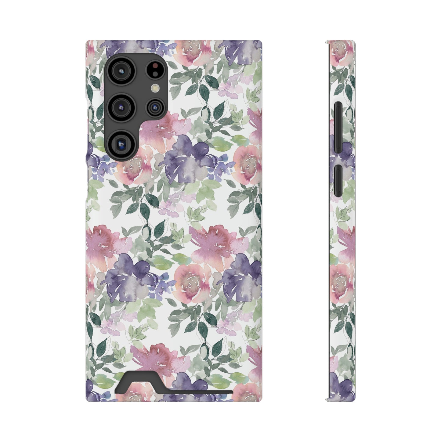 Purple Flower Phone Case With Card Holder