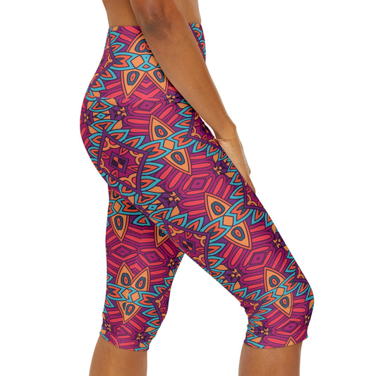 Mandala Pink Yoga Capri Leggings