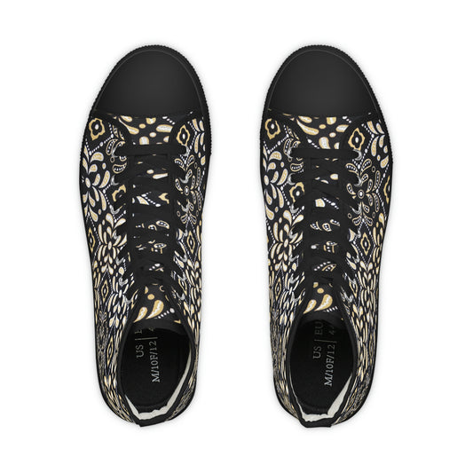 Black Floral Men's High Top Sneakers