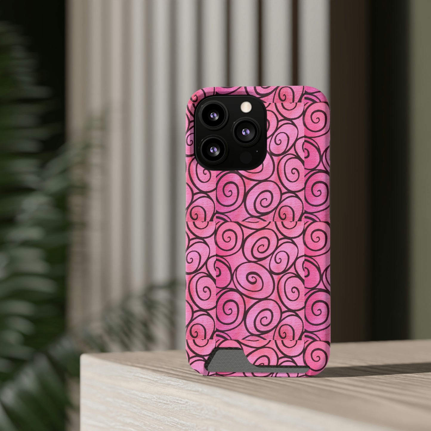 Pink Swirl Phone Case With Card Holder