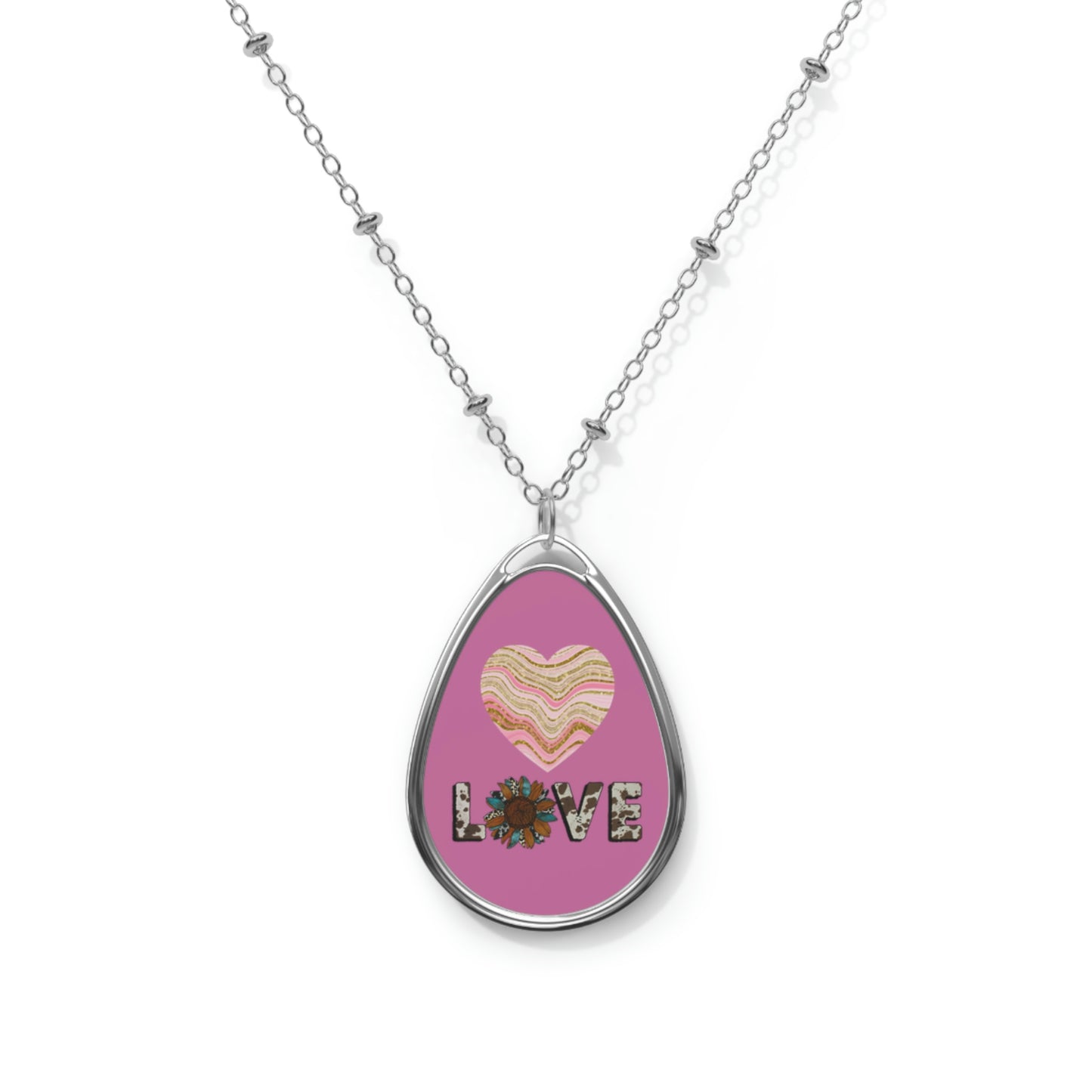 Pink Heart Oval Necklace