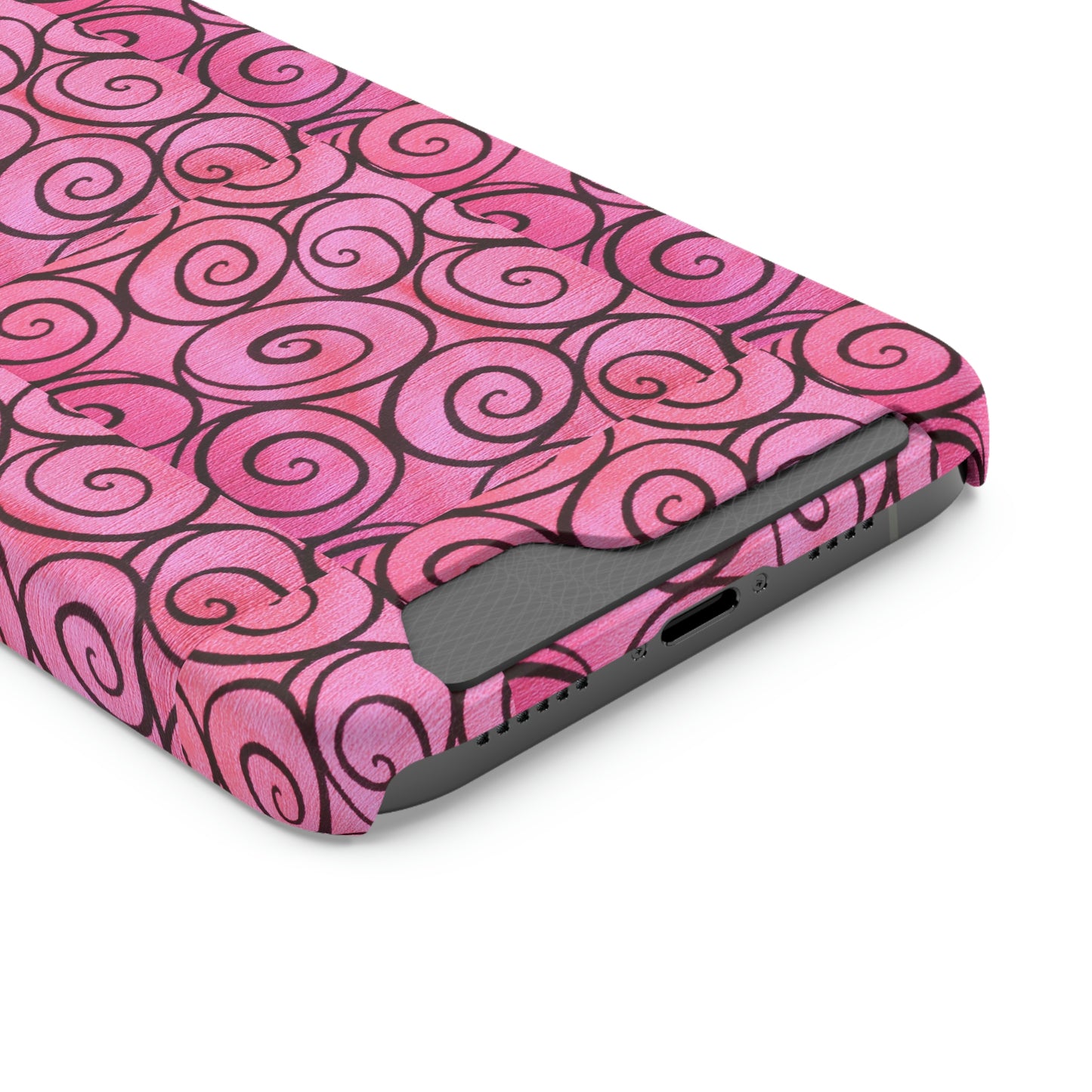 Pink Swirl Phone Case With Card Holder