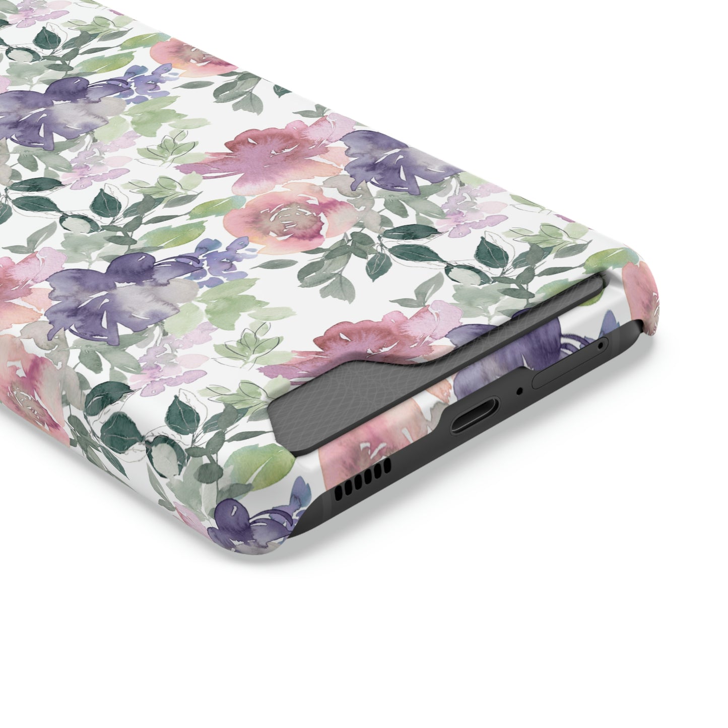 Purple Flower Phone Case With Card Holder