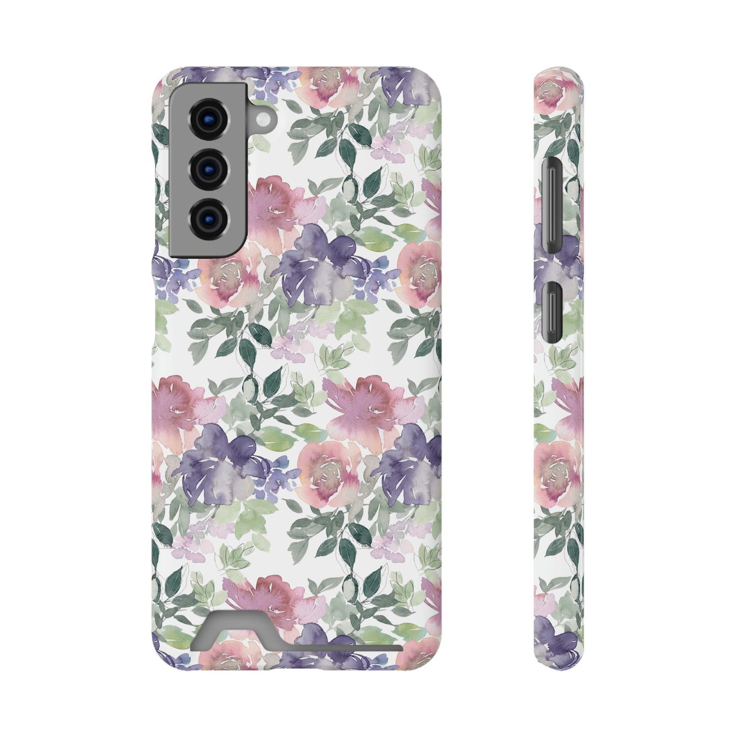 Purple Flower Phone Case With Card Holder