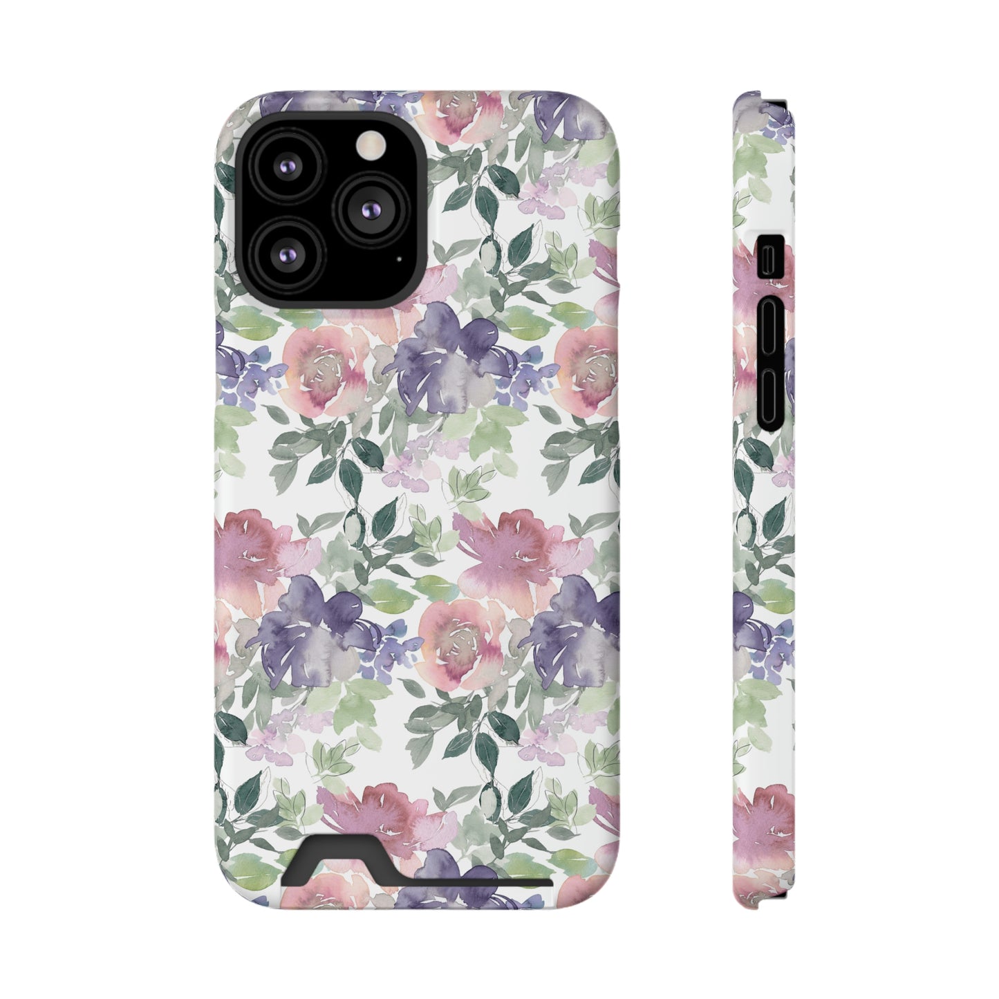 Purple Flower Phone Case With Card Holder