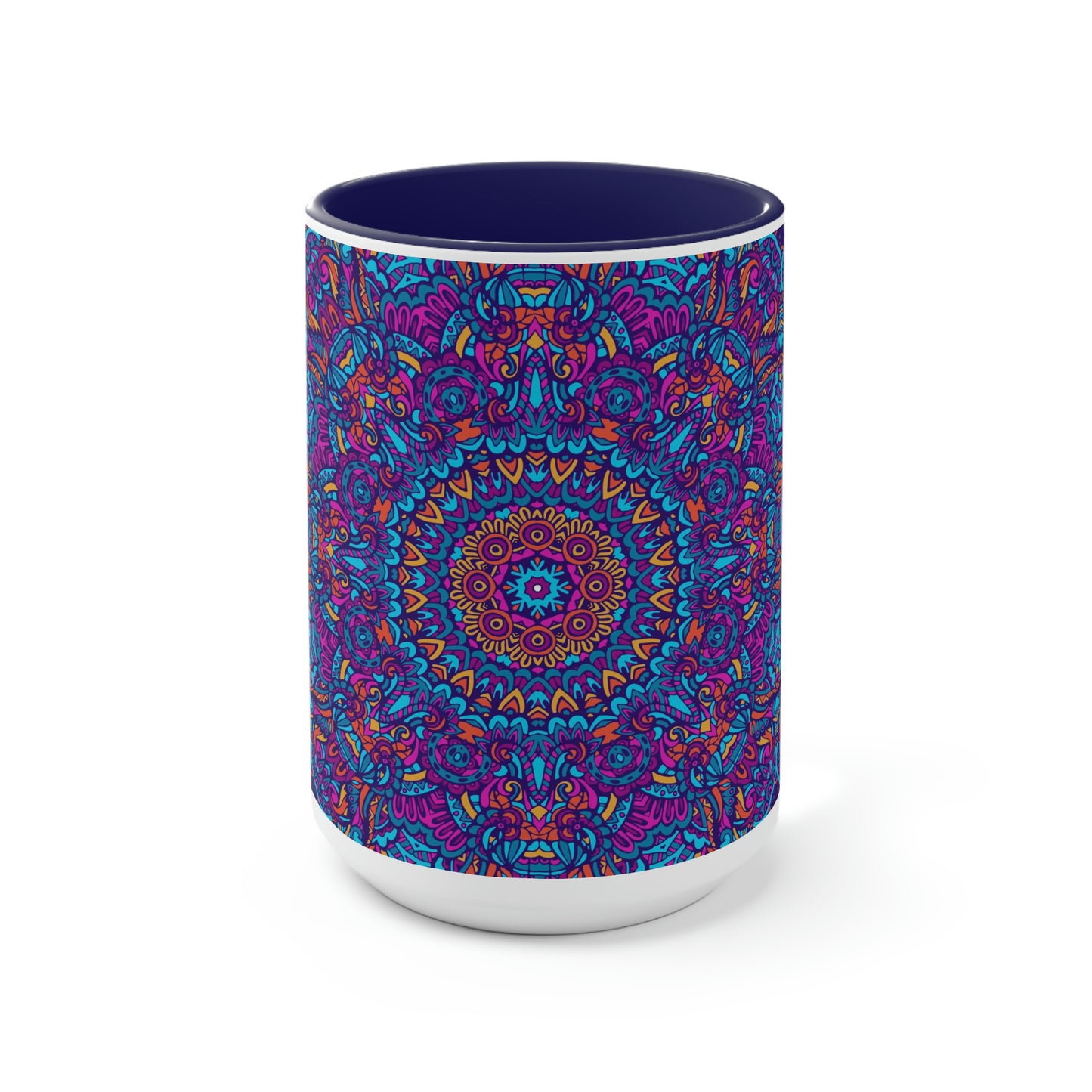 Blue Mandala Two-Tone Coffee Mugs, 15oz