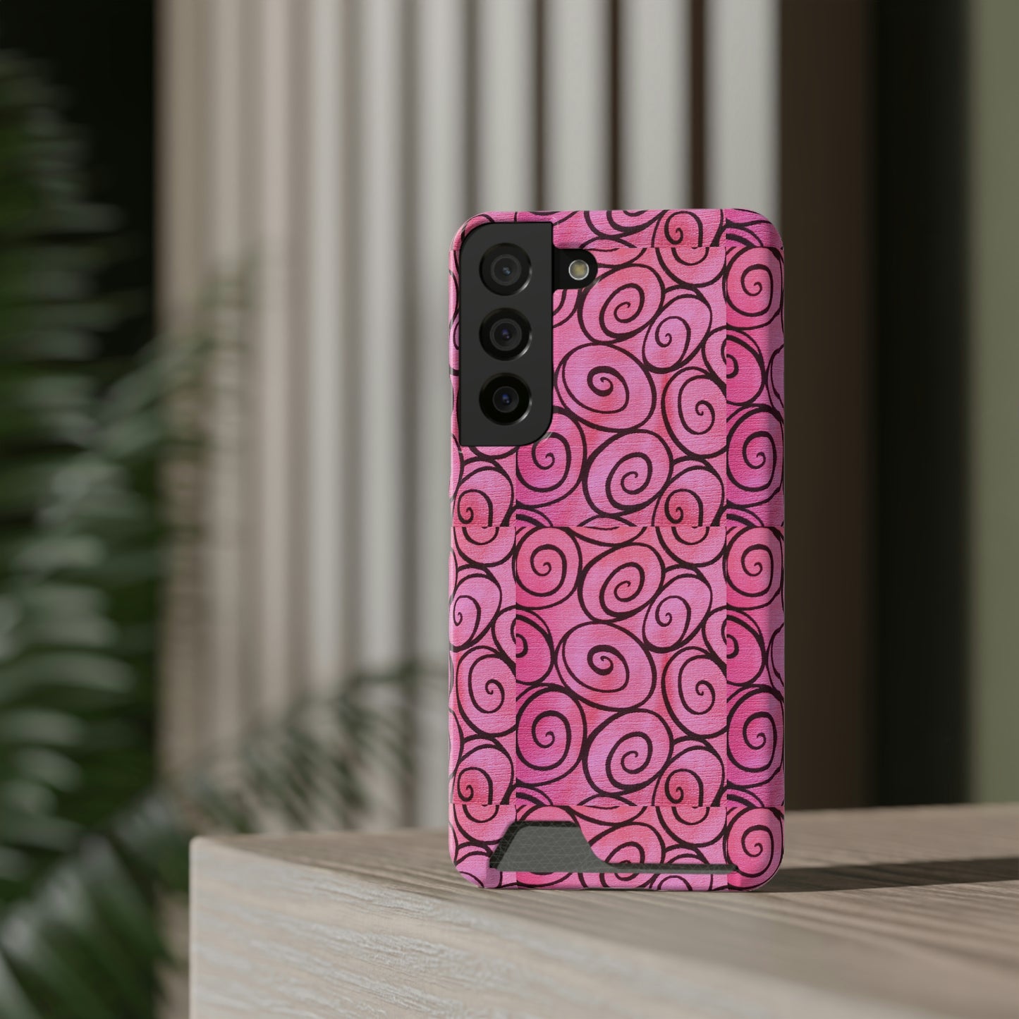 Pink Swirl Phone Case With Card Holder