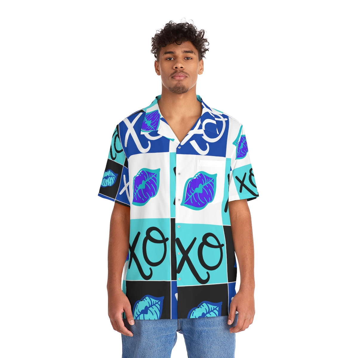 Hugs and Kisses Blue Men's Hawaiian Shirt