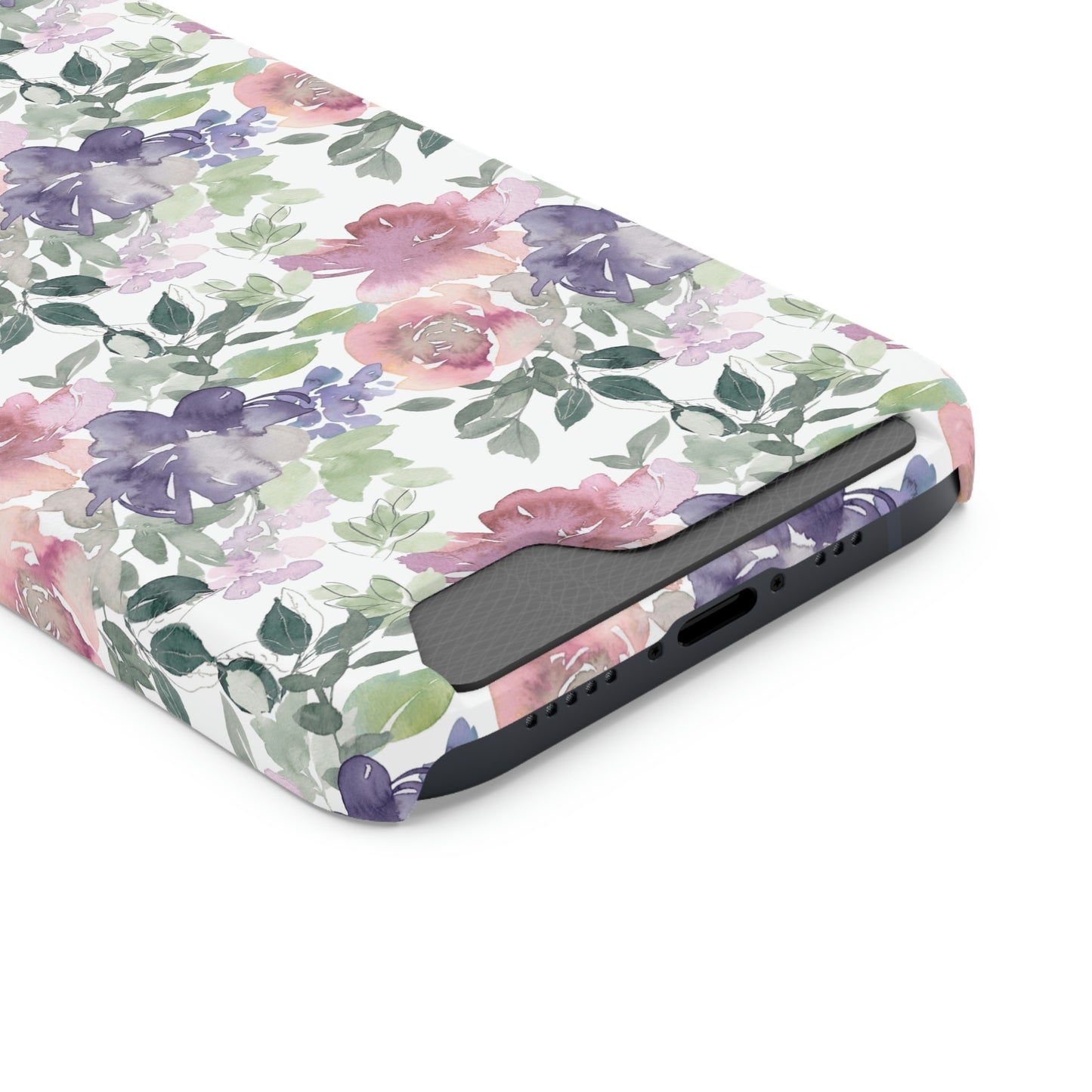 Purple Flower Phone Case With Card Holder