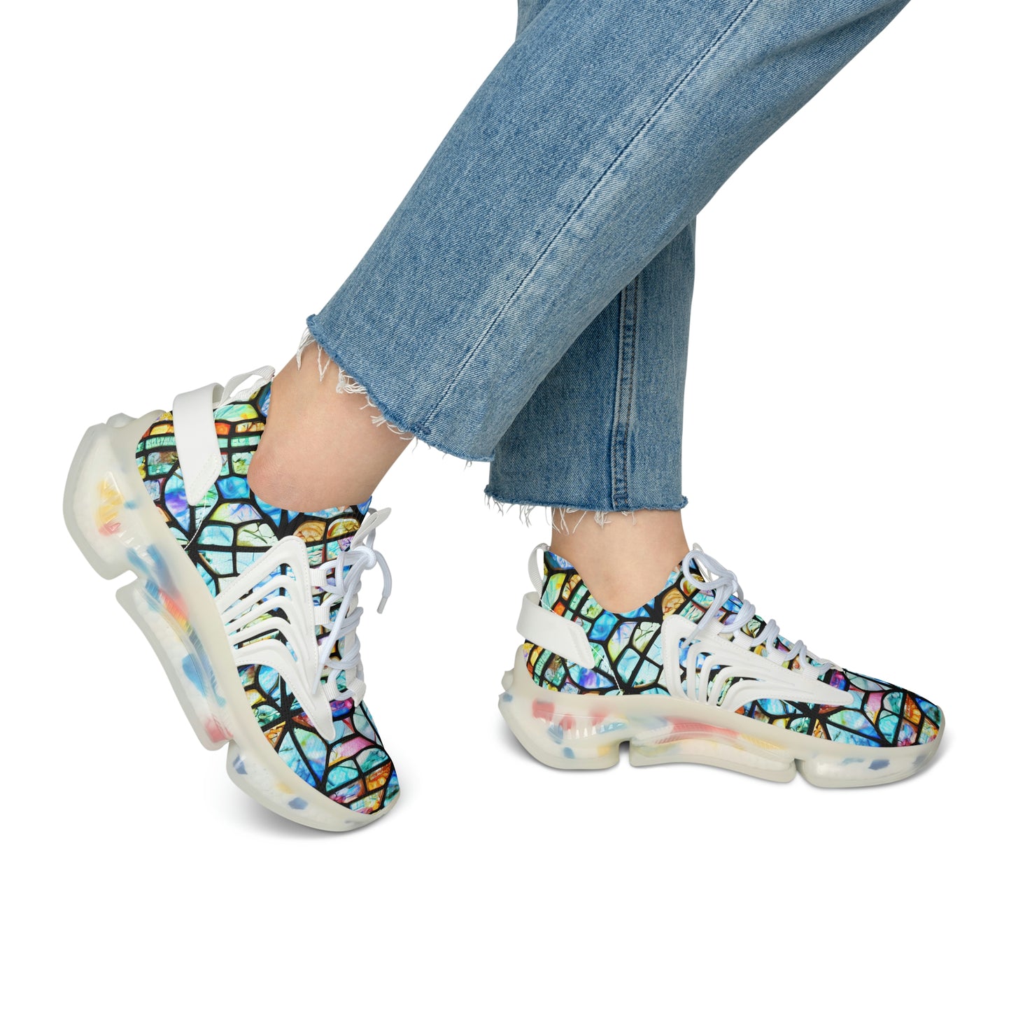 Mosaic Light Blue Women's Mesh Sneakers