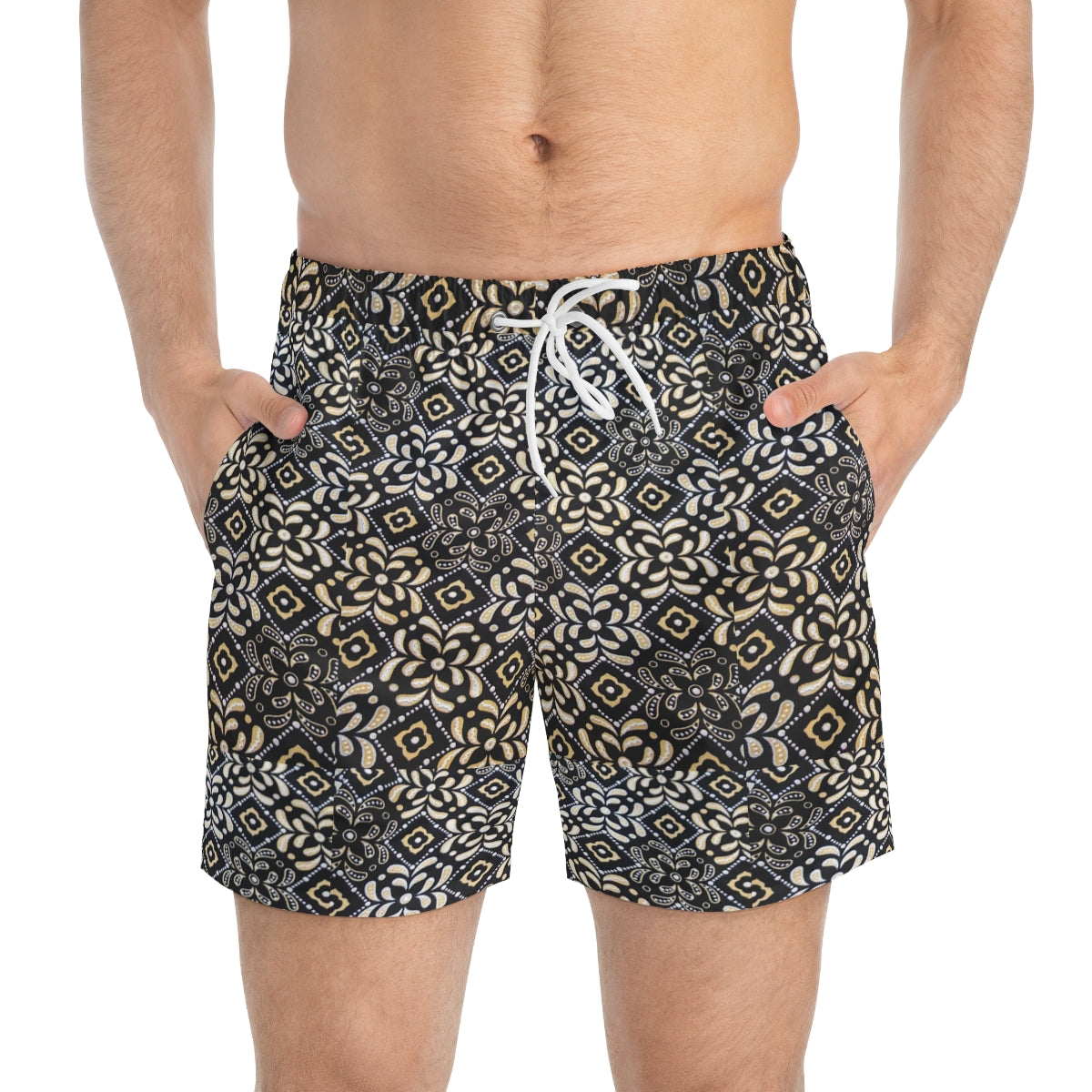 Black Floral Swim Trunks