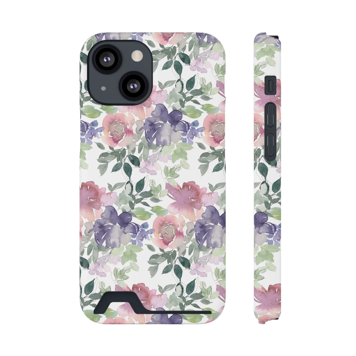 Purple Flower Phone Case With Card Holder