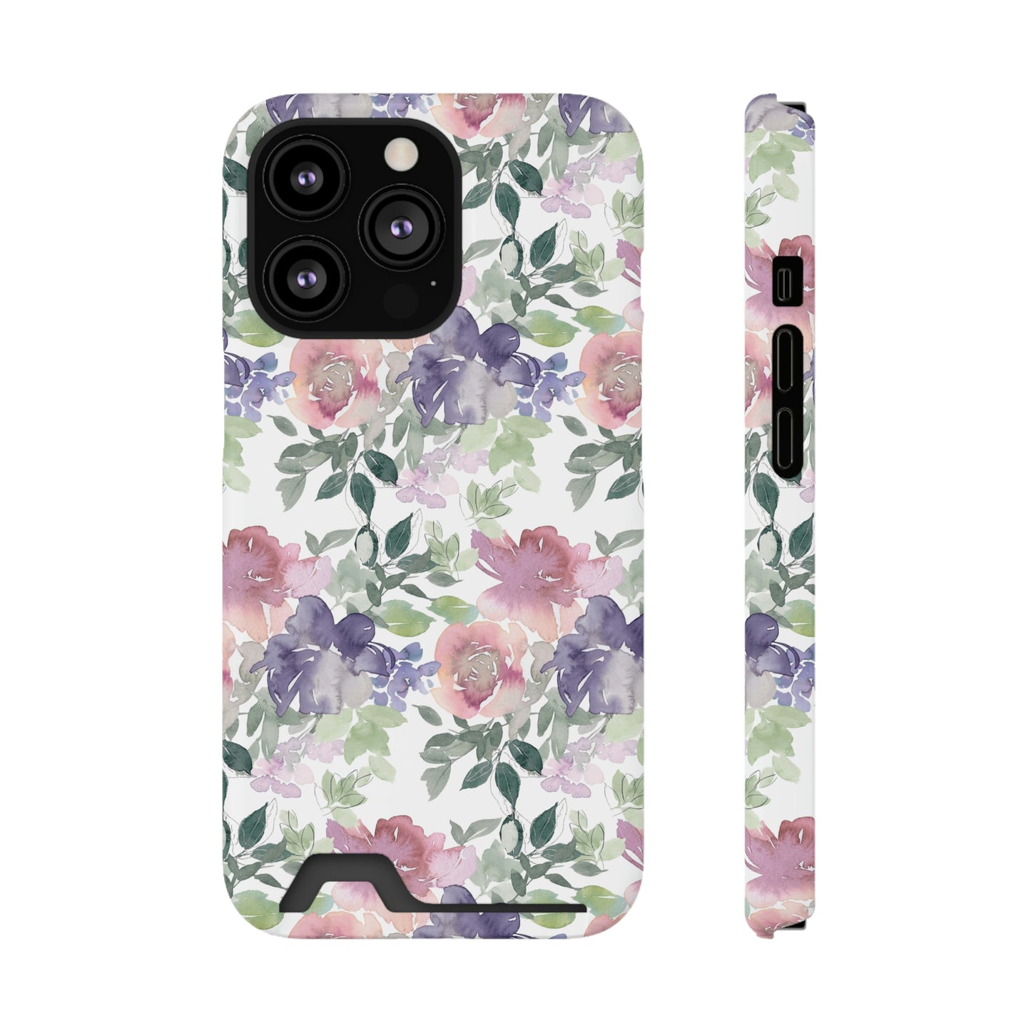 Purple Flower Phone Case With Card Holder