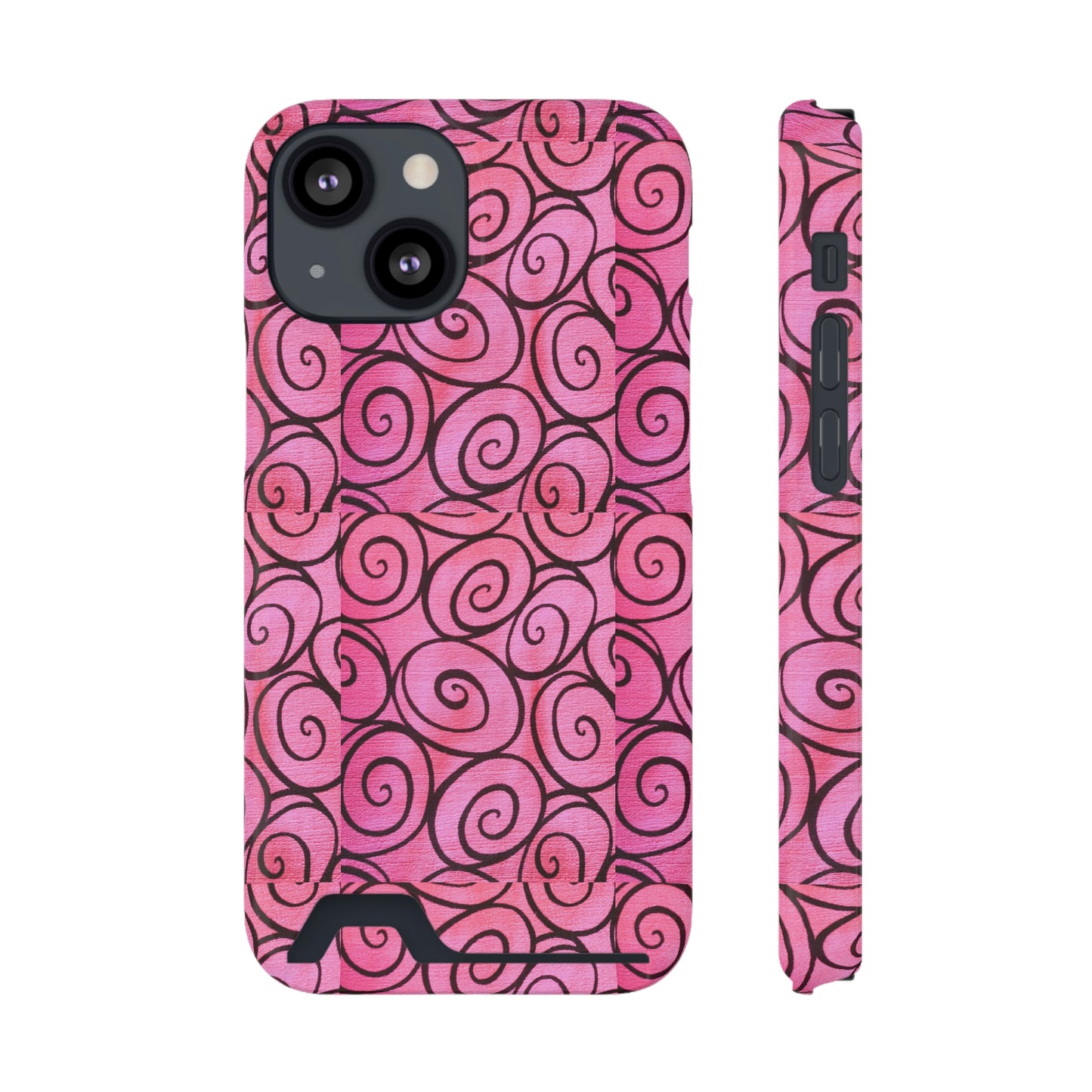 Pink Swirl Phone Case With Card Holder