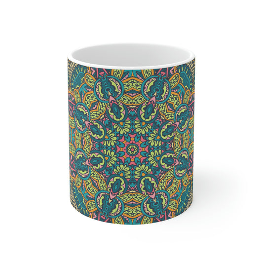 Green Mandala Ceramic Mug 11oz