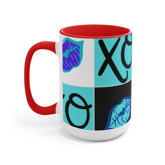 Hugs and Kisses Blue Two-Tone Coffee Mugs, 15oz