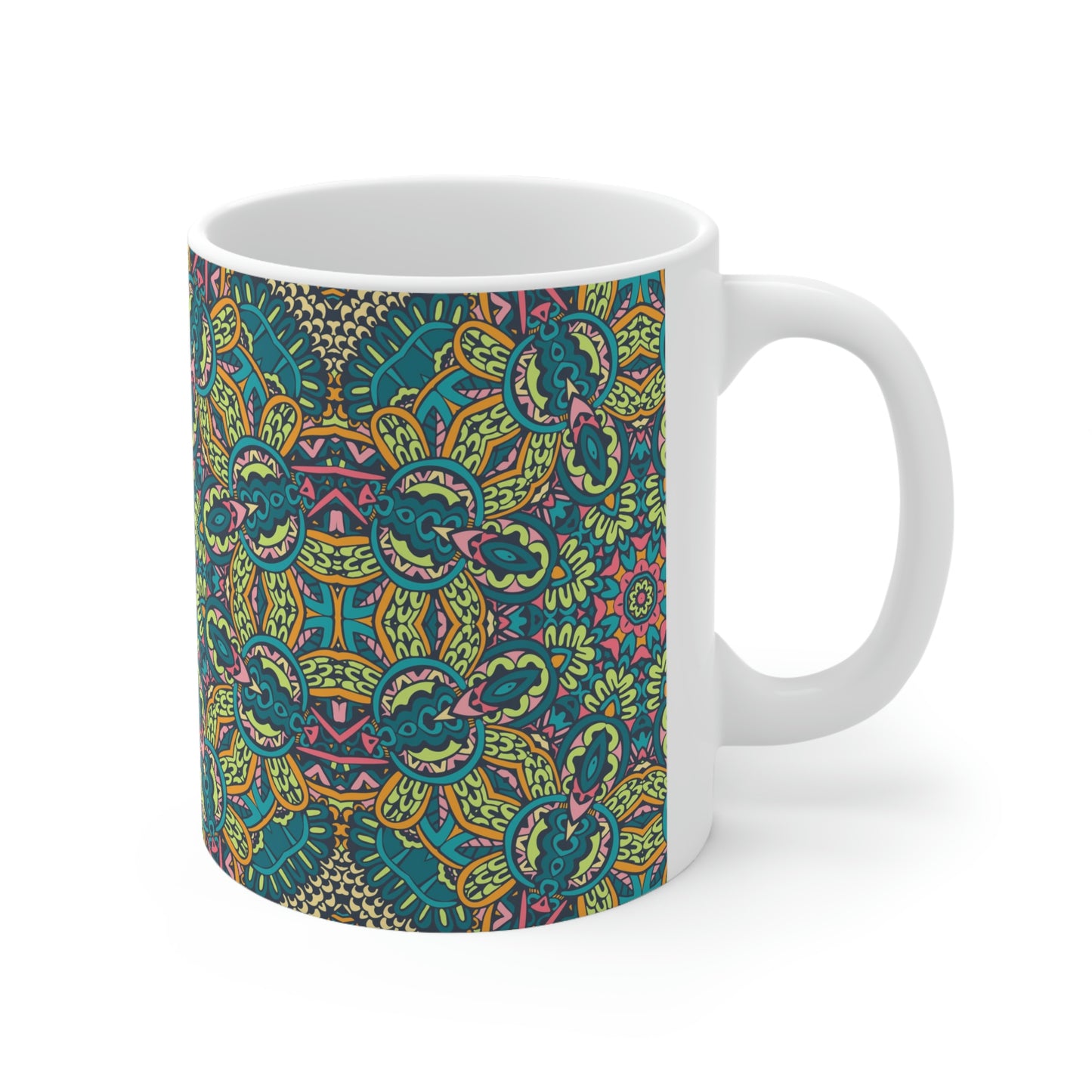 Green Mandala Ceramic Mug 11oz