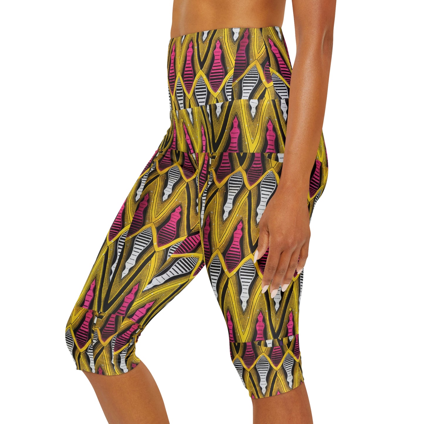 Yellow African Yoga Capri Leggings