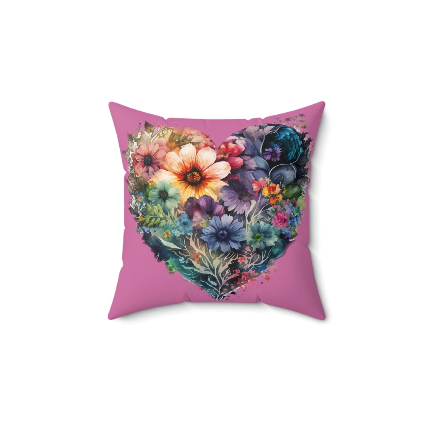 Heart Floral Spun Polyester Square Pillow